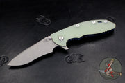 Hinderer XM-18 3.5" Recurve Edge Translucent Green G-10 Battle Blue Finished Ti and Working Finish Blade Gen 6 Tri-Way Pivot System