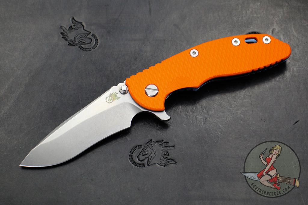 Hinderer XM-18 3.5" Recurve Edge Orange G-10 Stonewash Blue Finished Ti and Stonewash Finished Blade Gen 6 Tri-Way Pivot System