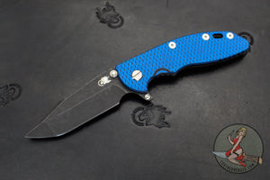 Hinderer XM-18 3.5"- Skinny Harpoon Spanto- Blue & Black G-10 - Battle Black Finished Titanium and Blade- Gen 6 Tri-Way Pivot System