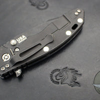 Hinderer XM-18 3.5"- Skinny Harpoon Spanto- Blue & Black G-10 - Battle Black Finished Titanium and Blade- Gen 6 Tri-Way Pivot System