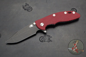 Hinderer XM-18 3.5"- Skinny Harpoon Spanto- Red G-10 - Battle Black Finished Titanium and Blade- Gen 6 Tri-Way Pivot System