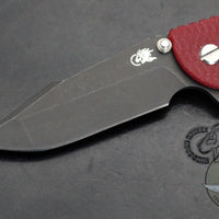 Hinderer XM-18 3.5"- Skinny Harpoon Spanto- Red G-10 - Battle Black Finished Titanium and Blade- Gen 6 Tri-Way Pivot System