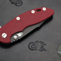 Hinderer XM-18 3.5"- Skinny Harpoon Spanto- Red G-10 - Battle Black Finished Titanium and Blade- Gen 6 Tri-Way Pivot System