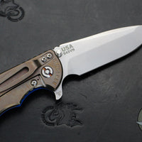 Hinderer XM-18 3.5" Spanto Edge- Stonewash Bronze Finished Ti And Blue G-10 Handle- Stonewash Finished S45VN Blade