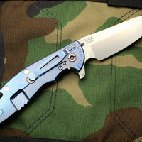 Hinderer XM-24 4.0" Sheepsfoot with Stonewash Blue Handle Stonewash Blade FDE G-10 Gen 6 Tri-Way Pivot System