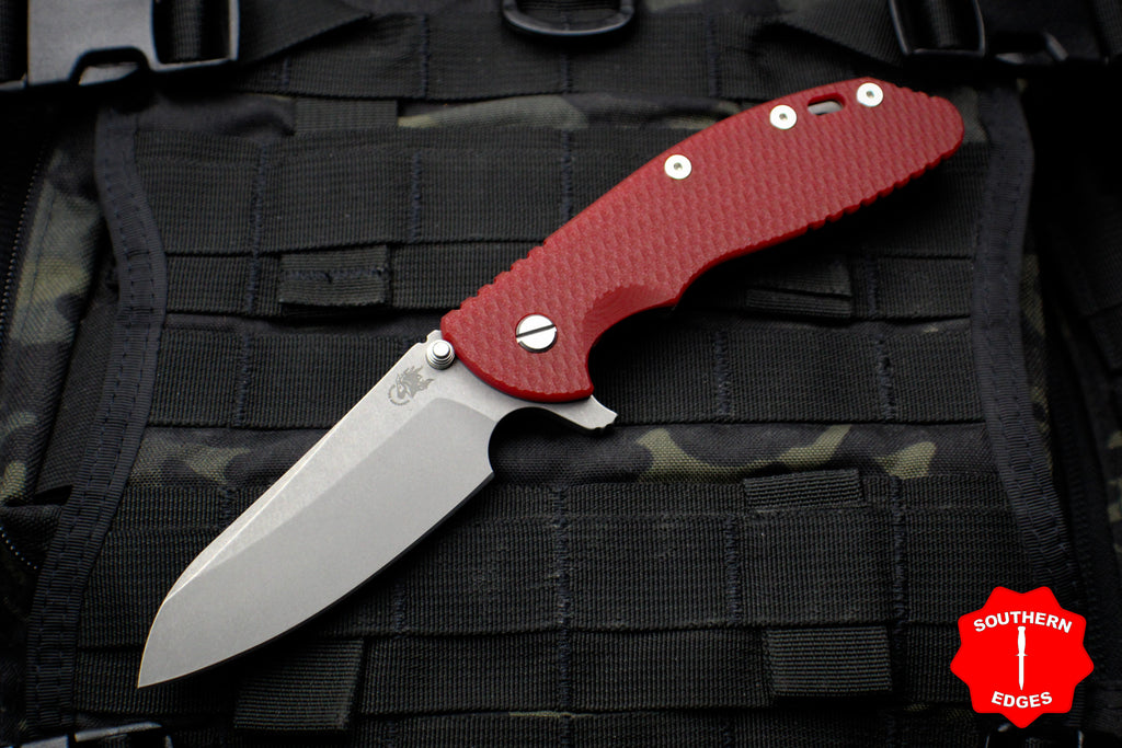 Hinderer XM-24 4.0" Sheepsfoot with Working Finish Handle and Blade Red G-10 Gen 6 Tri-Way Pivot System