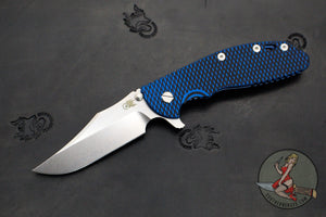 Hinderer XM-24 4.0" Bowie Edge- Stonewash Blue Ti Handle and Stonewash Blade- Blue/Black G-10 Gen 6 Tri-Way Pivot System