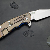 Hinderer XM-24 4.0" Bowie Edge with Stonewash Bronze Ti Handle and Stonewash Blade Blue G-10 Gen 6 Tri-Way Pivot System