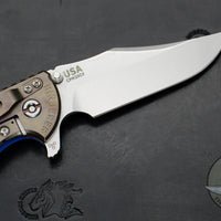 Hinderer XM-24 4.0" Bowie Edge with Stonewash Bronze Ti Handle and Stonewash Blade Blue G-10 Gen 6 Tri-Way Pivot System