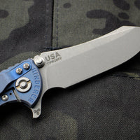 Hinderer XM-18 3.0" Skinner Battle Blue Ti With Working Finish Blade Finish Coyote G-10 Gen 6 Tri-Way Pivot System