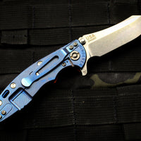 Hinderer XM-18 3.0" Skinner Stonewash Blue Ti With Stonewash Blade Finish Orange G-10 Gen 6 Tri-Way Pivot System