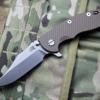 Hinderer XM-18 3.5" Bowie FDE G-10 Stonewash Bronze Handle, Stonewash Finished Blade Gen 6 Tri-Way Pivot System