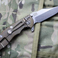 Hinderer XM-18 3.5" Bowie FDE G-10 Stonewash Bronze Handle, Stonewash Finished Blade Gen 6 Tri-Way Pivot System