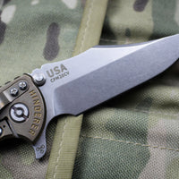 Hinderer XM-18 3.5" Bowie FDE G-10 Stonewash Bronze Handle, Stonewash Finished Blade Gen 6 Tri-Way Pivot System