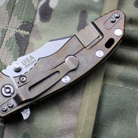 Hinderer XM-18 3.5" Bowie FDE G-10 Stonewash Bronze Handle, Stonewash Finished Blade Gen 6 Tri-Way Pivot System