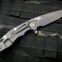 Hinderer XM-18 3.5" Spanto Edge Battle Black DLC Handle with Blue G-10 and Battle Black DLC Finished Blade Gen 6 Tri-Way Pivot System