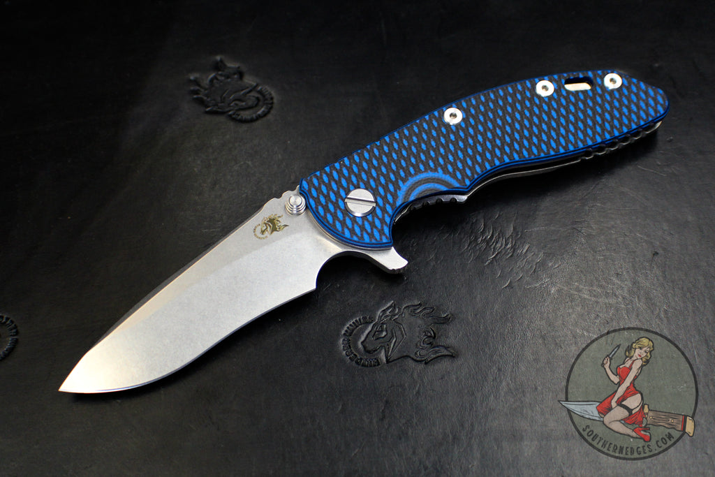 Hinderer XM-18 3.5" Recurve Edge Blue/Black G-10 Stonewash Finished Ti and Blade Gen 6 Tri-Way Pivot System