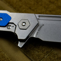 Hinderer Fulltrack Blue G-10/Titanium Handle Spanto Stonewash Gen 6 Tri-Way Pivot System Blade