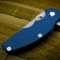 Hinderer Jurassic- Slicer- Working Finish Ti And Blue/Black G-10 Handle- Working Finish Blade