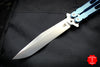 Hinderer Knives Nieves Balisong Butterfly Blue Titanium Handle Stonewash Spanto Blade