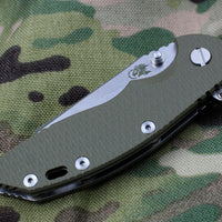 Hinderer XM-18 3.5"- Fatty Wharncliffe- Stonewash Titanium And OD Green G-10 Handle- Stonewash Blade