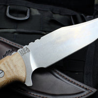 Hinderer Knives The Ranch Bowie Fixed Stonewash Blade Natural Micarta Handle