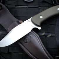 Hinderer Knives The Ranch Bowie Fixed Stonewash Blade Green Micarta Handle