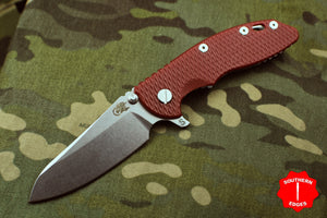 Hinderer XM-18 3.5"- Skinny Sheepsfoot- Stonewash Finished Titanium And Red G-10- Stonewash Blade