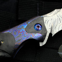 Jeremy Krammes Custom Flipper - Carved Carbon Fiber and MokuTi Damascus Scale with San Mai Damascus Blade