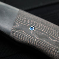 Kirby Lambert Custom Flipper- Satin Blade- Vintage Black Micarta Scales- Zirconium Bolster