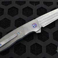 Kirby Lambert Custom Flipper- Damasteel Blade- Blasted Ti Scales- Zirconium Bolster- Meteorite Recessed Inlay