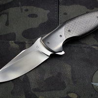 Jeremy Krammes Custom Flipper - Satin Wharncliffe Blade- Carbon Fiber Handle with Zirconium Bolster