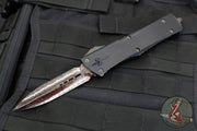 Marfione Custom Combat Troodon- Double Edge- Black Hefted Aluminum- Hot Blued Vegas Forge Sharktooth Pattern Vegas Forge Damascus Blade- DLC Ringed HW SN02!