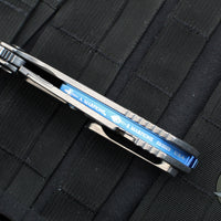 Marfione Custom Warhound Folder- Stonewash Titanium Handle- Deep Engraved Logo- Two-Tone Stonewash Blade- Blue Hardware 391-MCK TTSWBL