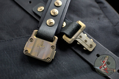 Marfione Custom Knives APIS Leather Belt @ SRKT Dark Brown Water Buffalo  Leather Bronze Titanium Buckle & Hardware