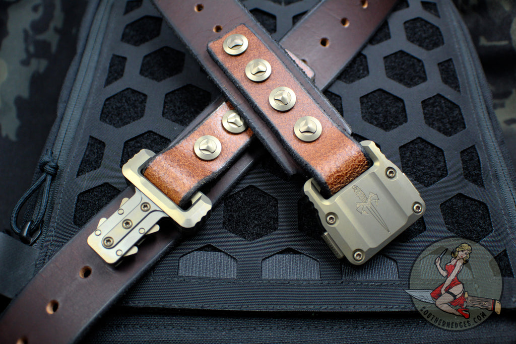 Marfione "APIS" Belt, Mens Dark Brown Buffalo Leather with Bronzed Titanium Buckle
