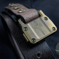 Marfione "APIS" Belt, Mens Distressed Dark Brown Buffalo Leather with Bronzed Titanium Buckle