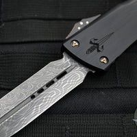Marfione Custom Combat Troodon- Double Edge- Black Chassis With Etched Logo- Vegas Forge Vine And Roses Damascus- Copper-Ringed Hardware SN07