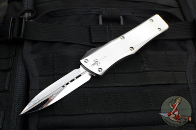 Marfione Custom Combat Troodon- Double Edge- Hand Rubbed Satin Stainless Steel Chassis- Mirror Polished Blade- Carbon Fiber Button- NO CLIP!