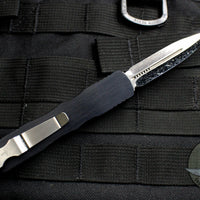 Marfione Custom Dirac Black Double Edge OTF Knife Cracked Ice Mirror Polish Blade Ringed Blue HW 504-MCK CRHPBL