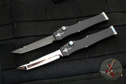 Marfione Custom Mini Halo III Set of Two Knives -Tanto Mirror Polish and Vegas Forge Damascus Abalone Inlaid SN 20