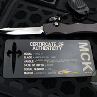 Marfione Custom Halo IV Single Edge Mirror Polished Blade, Flamed Clip and Blued Titanium Hardware 97-MCK