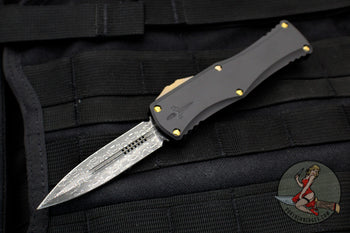 Marfione Custom Hera Double Edge Spike Grind - Reptilian Pattern Damascus- Black Logo Etched Chassis with Bronze Satin Finished HW