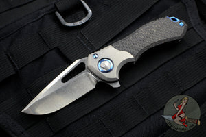 Marfione Custom Protocol Folder Flipper Carbon Fiber/Vapor Blasted Ti Blue Hardware