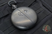 Marfione Custom Titanium Round Flask- DLC Stonewash Finished- Trit Inlaid Spike Cap