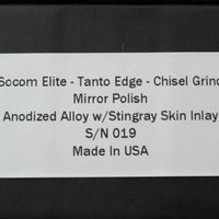 Marfione Custom Socom Elite Special Chisel Ground Tanto Edge Mirror Polish Stingray Inlay 360-MCK CHTE HP