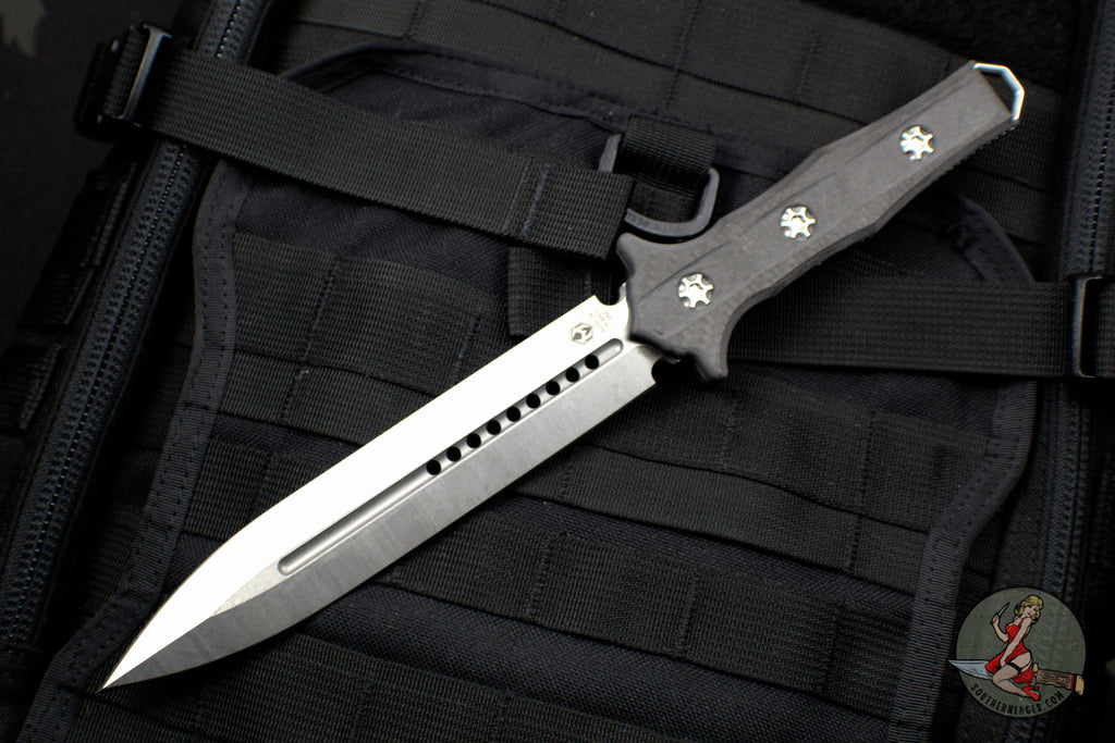 Heretic Nephilim Double Edge Fixed Blade - Stonewash with Carbon Fiber Scales SN05 H003-2A-CF