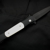Protech Large Don "Tuxedo" Black Handle with Ivory Micarta Inlay Black Blade and Satin Hardware 1952
