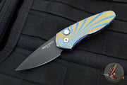 Protech Custom Sprint- California Legal Auto-Two Tone Finished Titanium Handle With Wave Pattern- Black DLC Blade 2952