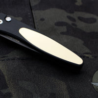 Protech Newport Tuxedo- Black with Ivory Micarta Inlay Black Blade 3452
